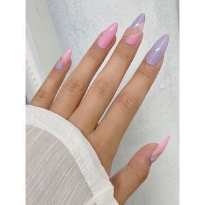 24 pcs Acrylic Long Almond Press On Nail Set Reusable